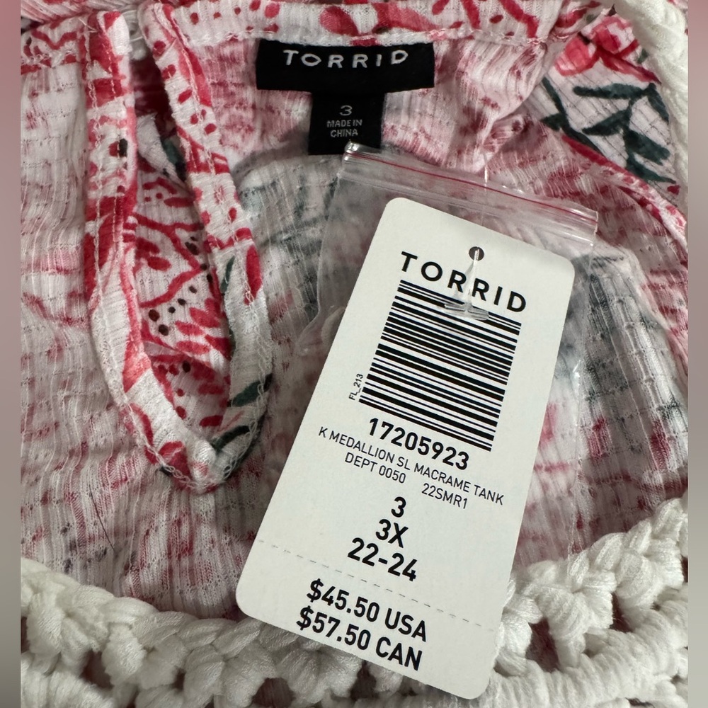 Torrid Boho Crochet Tank 3X Red White Floral Festival Top - Picture 2 of 4